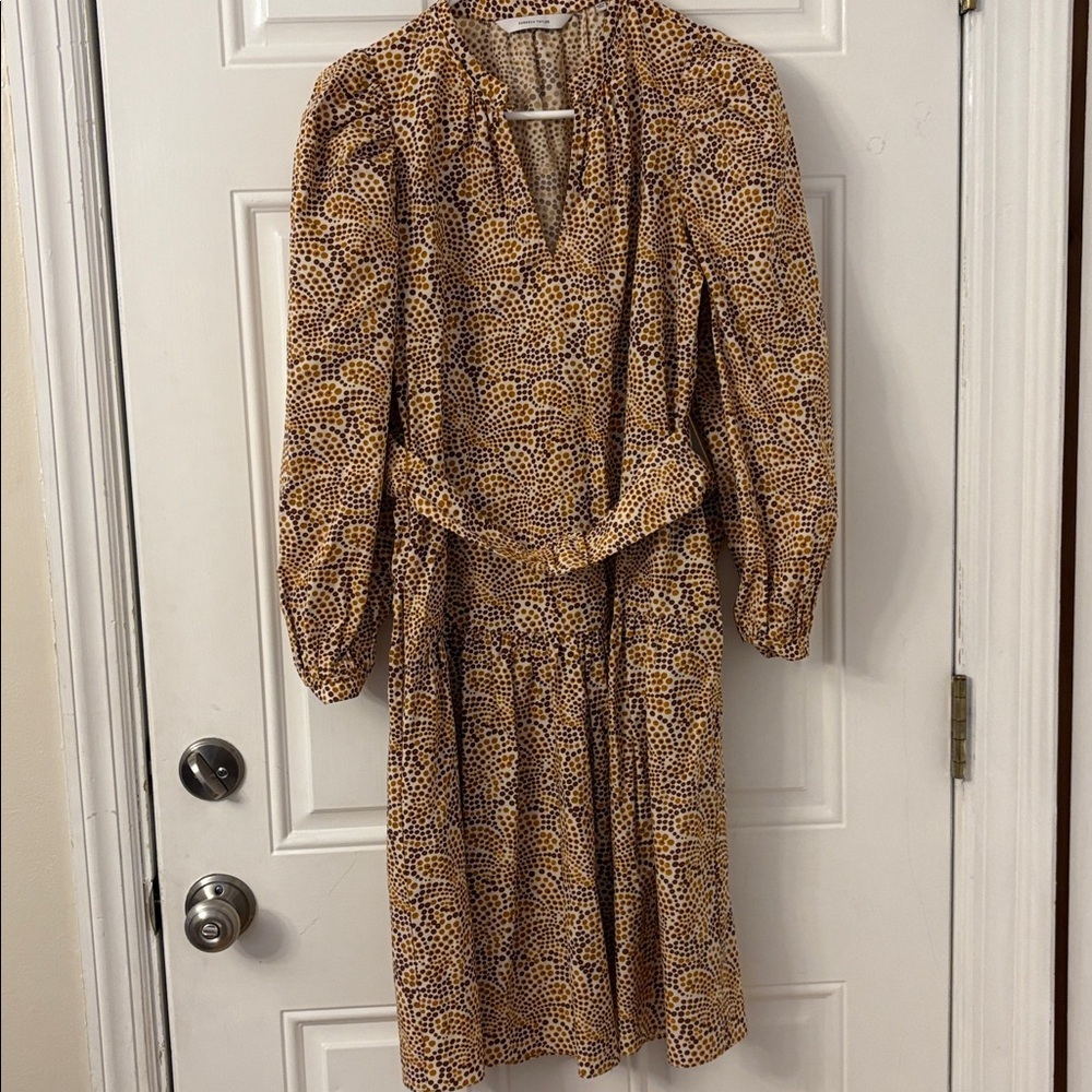 Rebecca Taylor Womans Dress Tan Brown Orange Floral Polka Dot Dress Size
